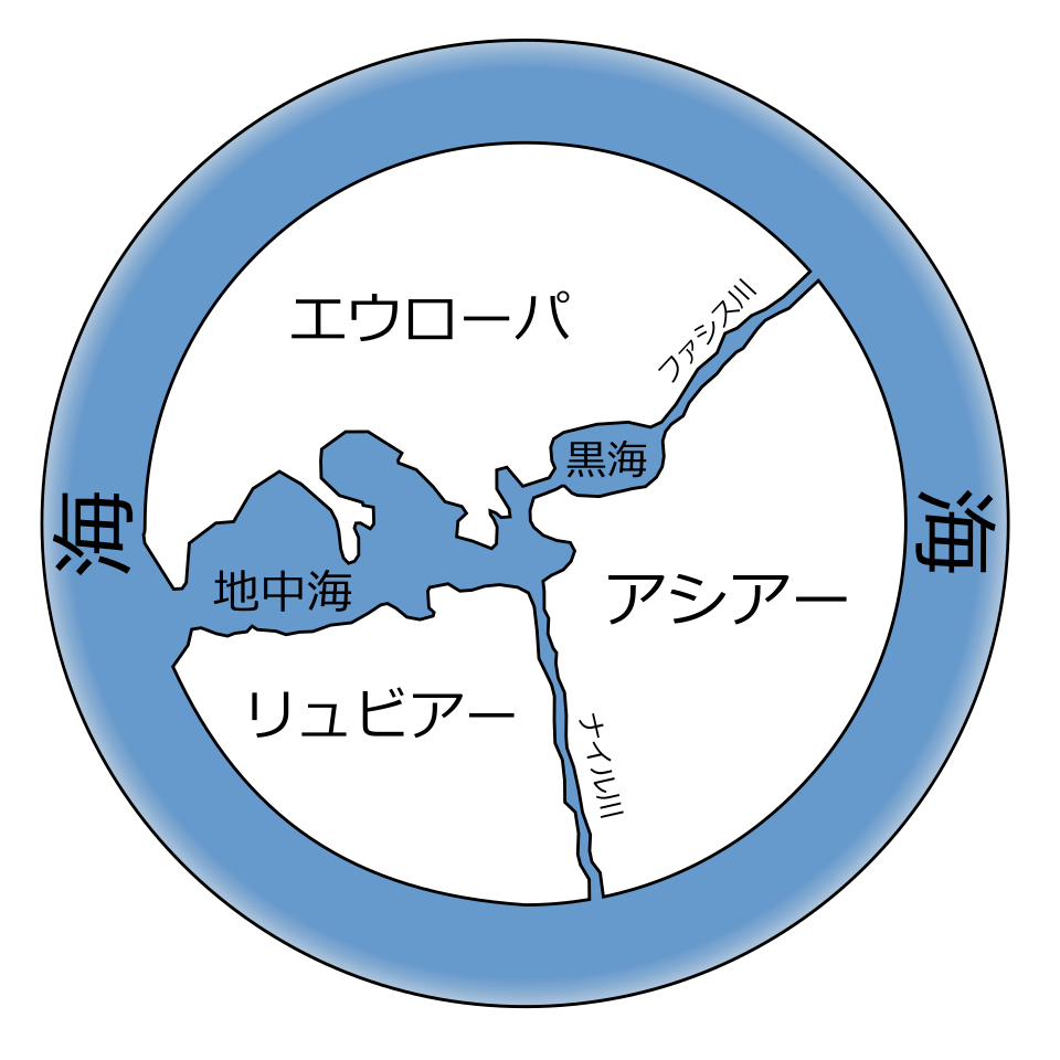 アナクシマンドロスの世界地図（再現図、外縁にオケアノス）