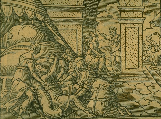 アルクメネの出産をめぐる場面（オウィディウス『変身物語』より）