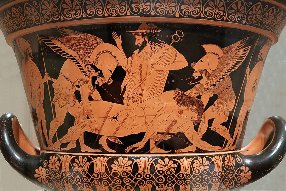サルペドンの遺骸を運ぶタナトスとヒュプノス（ギリシャ神話）